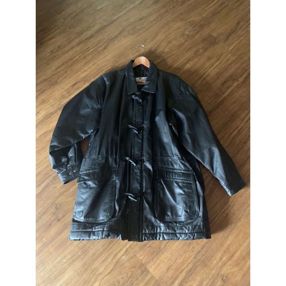 Vtg Property Men's Leather Jacket Large Oversized Quilted Winter Zip Button Loop